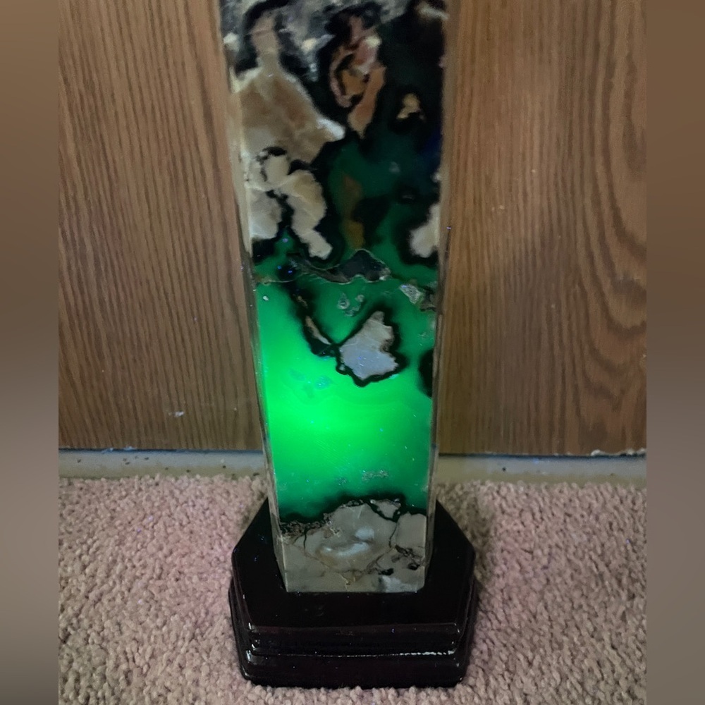 HUGE 22” volcano agate tower with raw druzy over 7 KGs UV, 4” wide, 3” thick